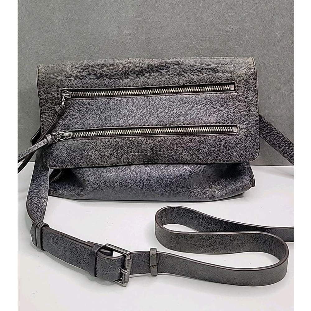 Treasure & Bond Distressed Soft Leather Crossbody Bag Blue Zipper Accents, Nice!